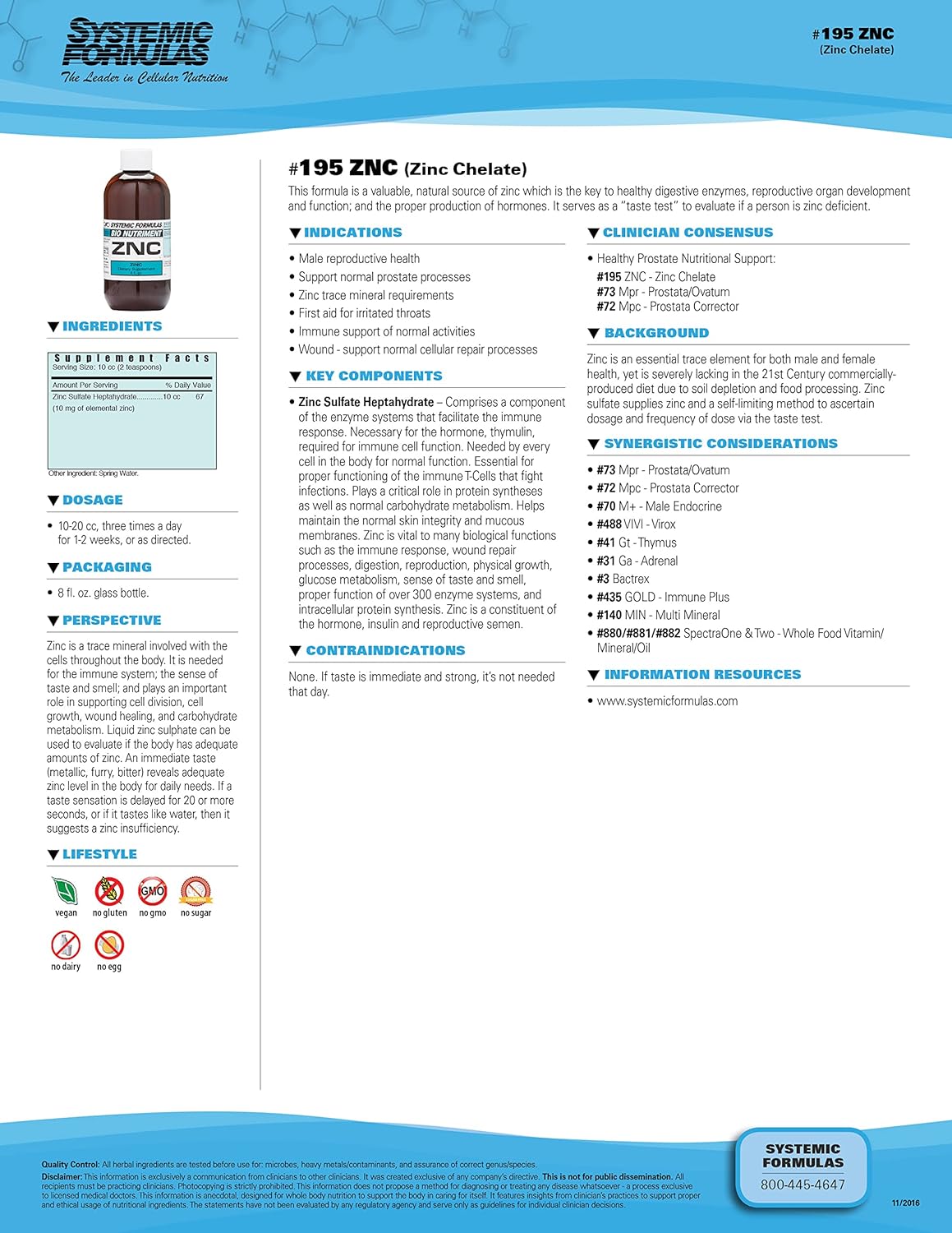 Systemic Formulas ZNC-Zinc Chelate Liquid Supplement - 8 fl. oz. - #195