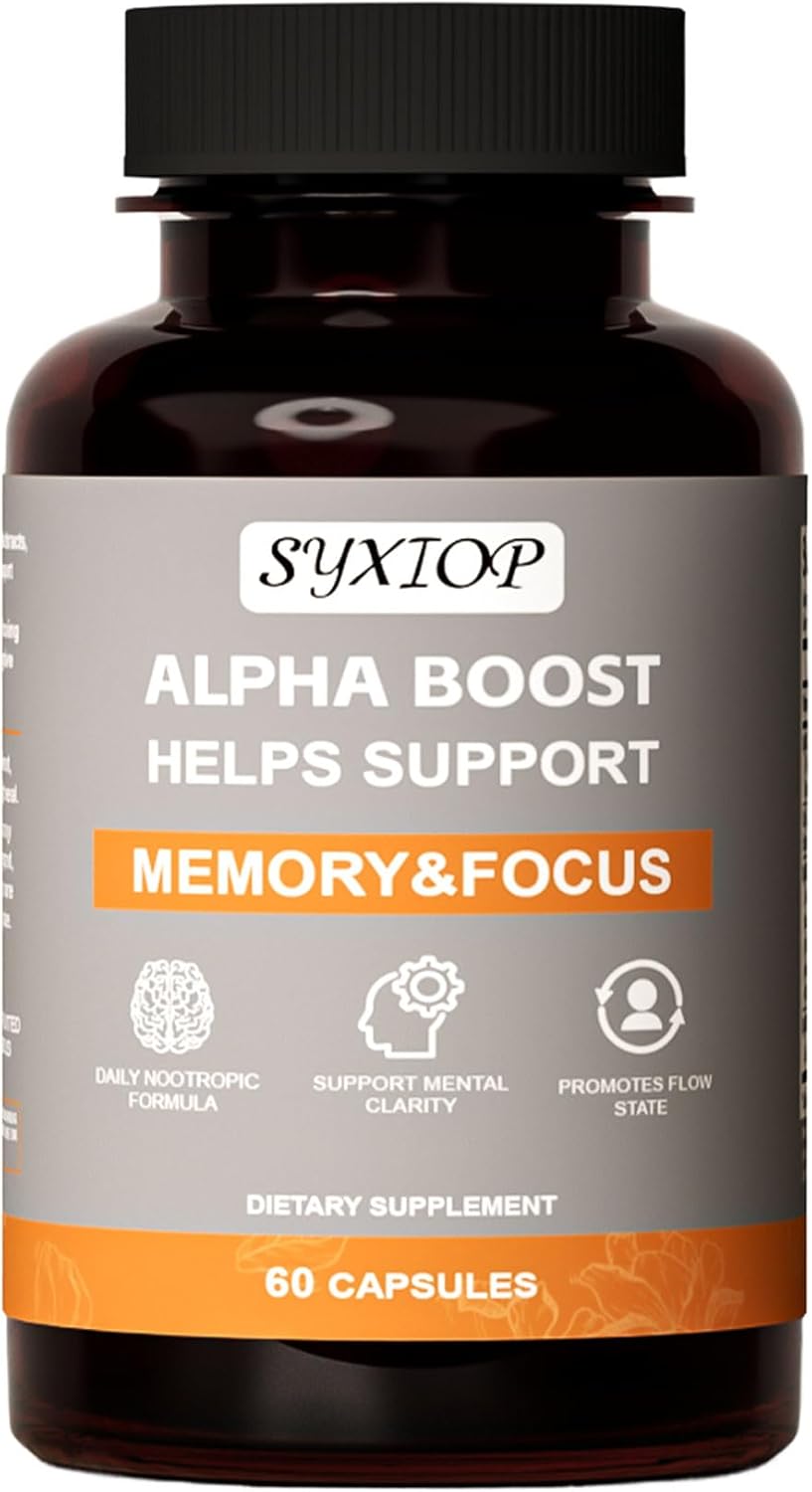 SyXIOP Alpha Boost Capsules: Vitamin B6, L-Tyrosine, L-Theanine, Enhance Brain Function, Concentration, and Memory Support, 60 Count