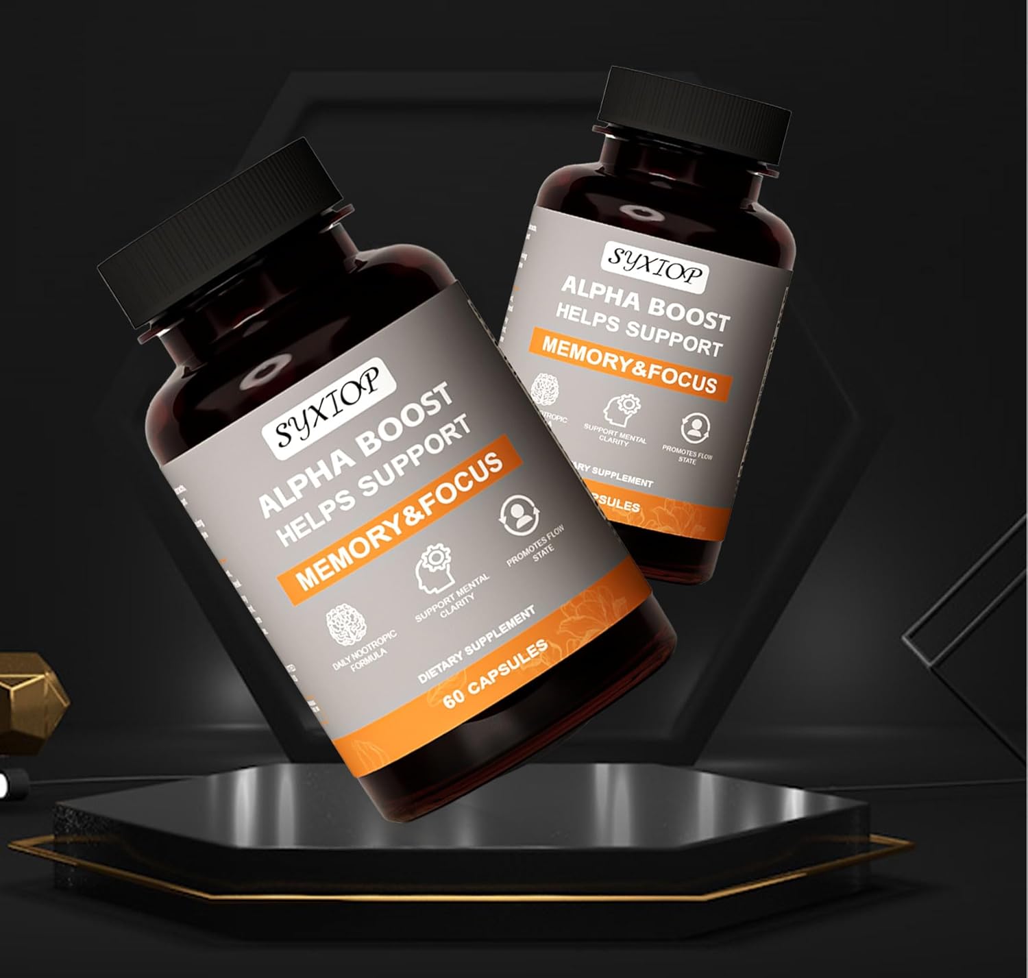 SyXIOP Alpha Boost Capsules: Vitamin B6, L-Tyrosine, L-Theanine, Enhance Brain Function, Concentration, and Memory Support, 60 Count