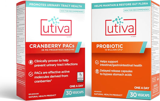Szio+ 10% Bundle Utiva 36PAC Power Bundle - 30 Days Supply - Cranberry PACs & Probiotics - Locally Produced