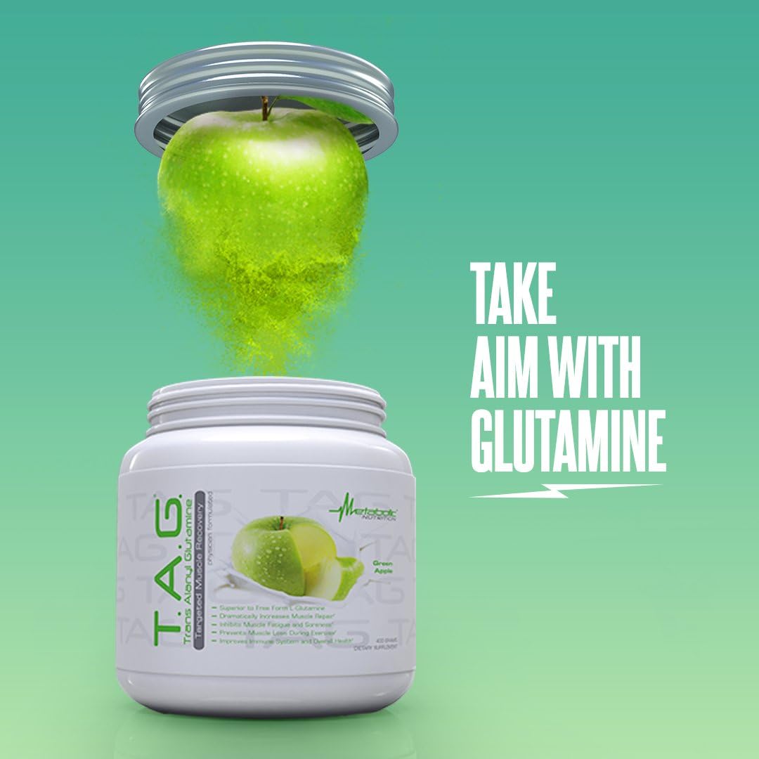 TAG Trans Alanyl Glutamine Powder - 100% L-Glutamine Peptide Supplement for Pre, Intra, Post Workout - 400g (Green Apple)
