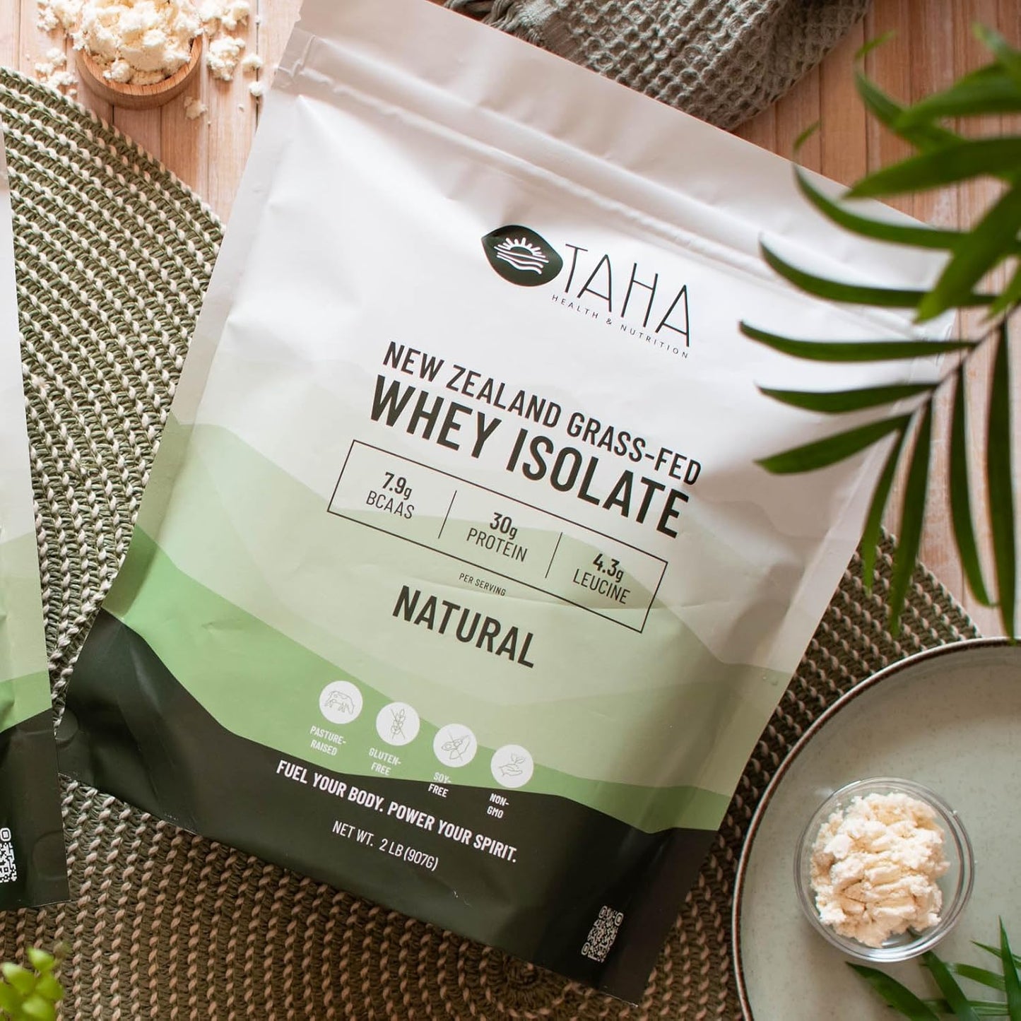 Taha Health & Nutrition Whey Protein Isolate - Unflavored, 30g Protein, 7.9g BCAAs, Grass-Fed, Gluten-Free - 2LB, ~26 Servings