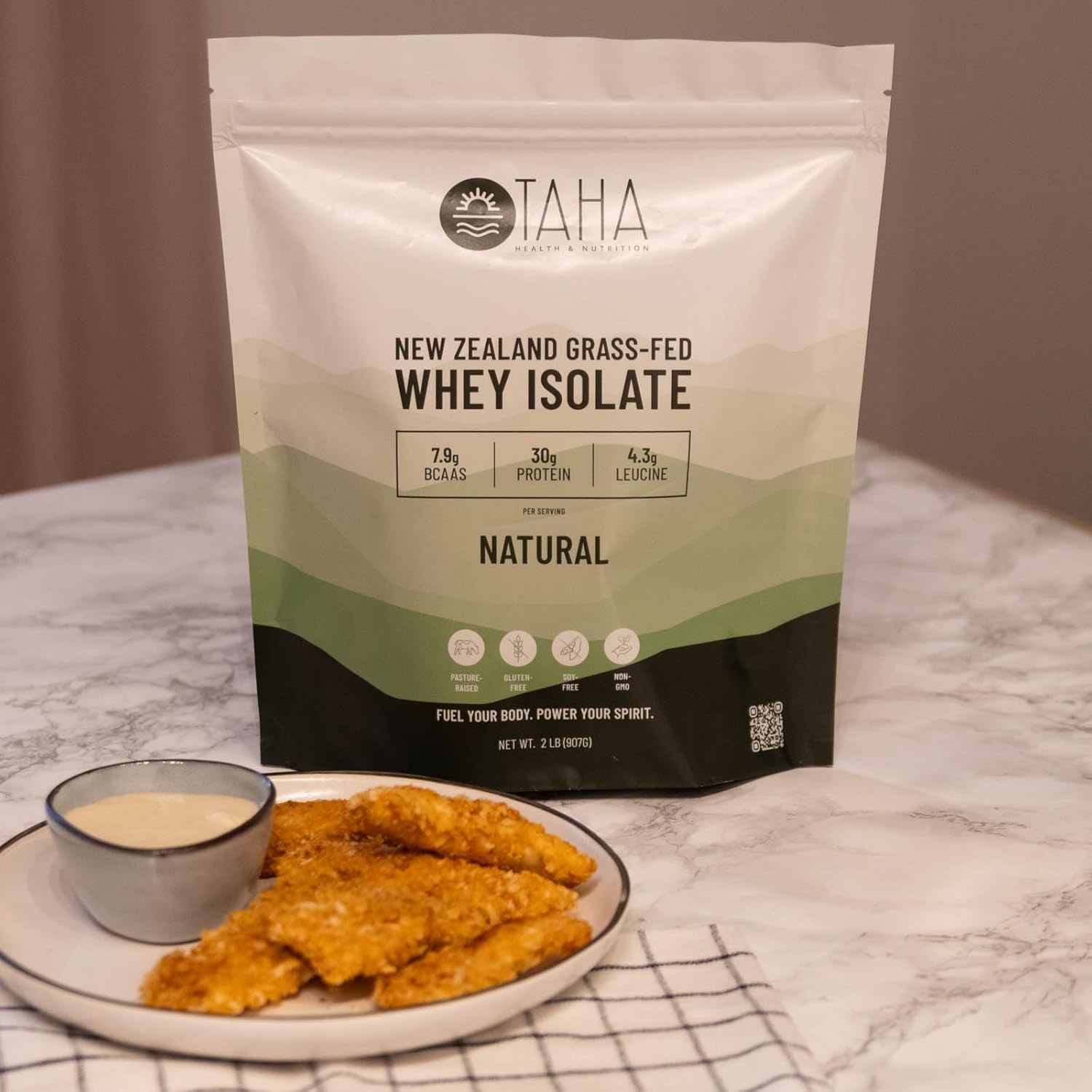 Taha Health & Nutrition Whey Protein Isolate - Unflavored, 30g Protein, 7.9g BCAAs, Grass-Fed, Gluten-Free - 2LB, ~26 Servings