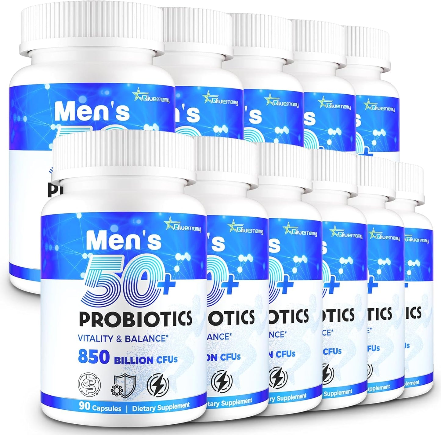 Tailored Wellness Men's Probiotics 50+, Gut & Energy Support, 850 Billion CFU, 1800mg Prebiotics Fiber - 990 Capsules