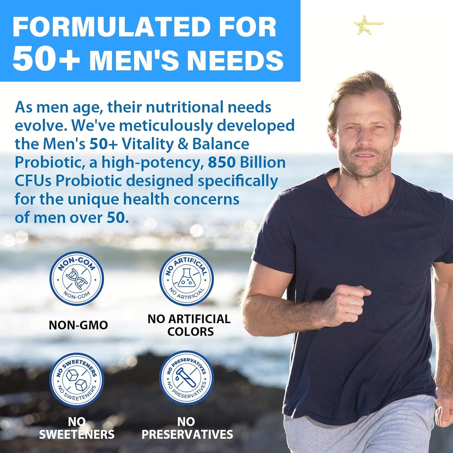 Tailored Wellness Men's Probiotics 50+, Gut & Energy Support, 850 Billion CFU, 1800mg Prebiotics Fiber - 990 Capsules