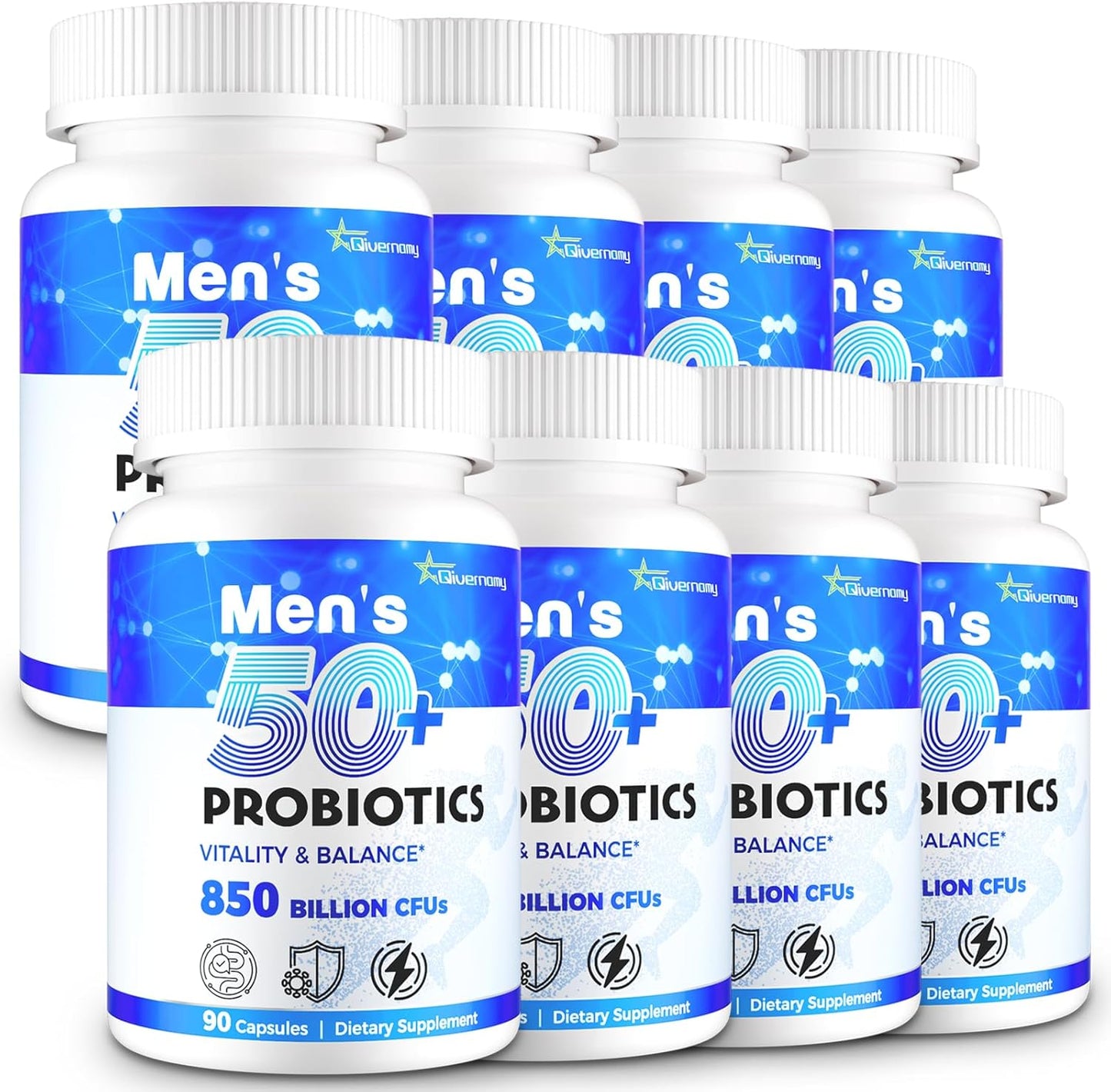 Tailored Wellness Men's Probiotics 50+ with 850 Billion CFU, 1800mg Prebiotics Fiber - Comprehensive Gut & Energy Support, 720 Capsules