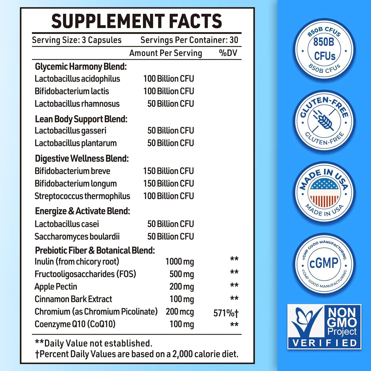 Tailored Wellness Men's Probiotics 50+ with 850 Billion CFU & 1800mg Prebiotics Fiber - Advanced Gut & Energy Support, 630 Capsules