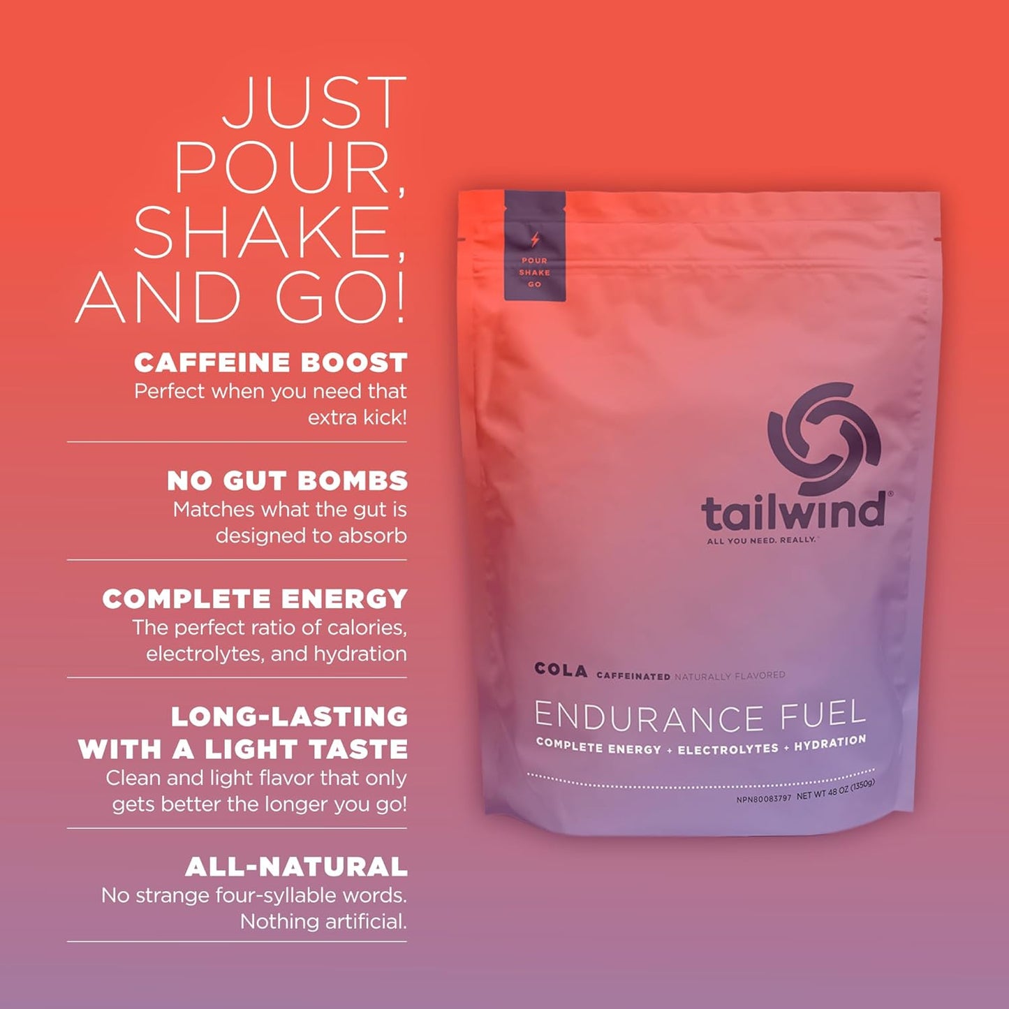 Tailwind Nutrition Endurance Fuel: Colorado Cola Electrolyte Sports Drink Mix Powder - 50 Servings - Gluten-Free & Vegan