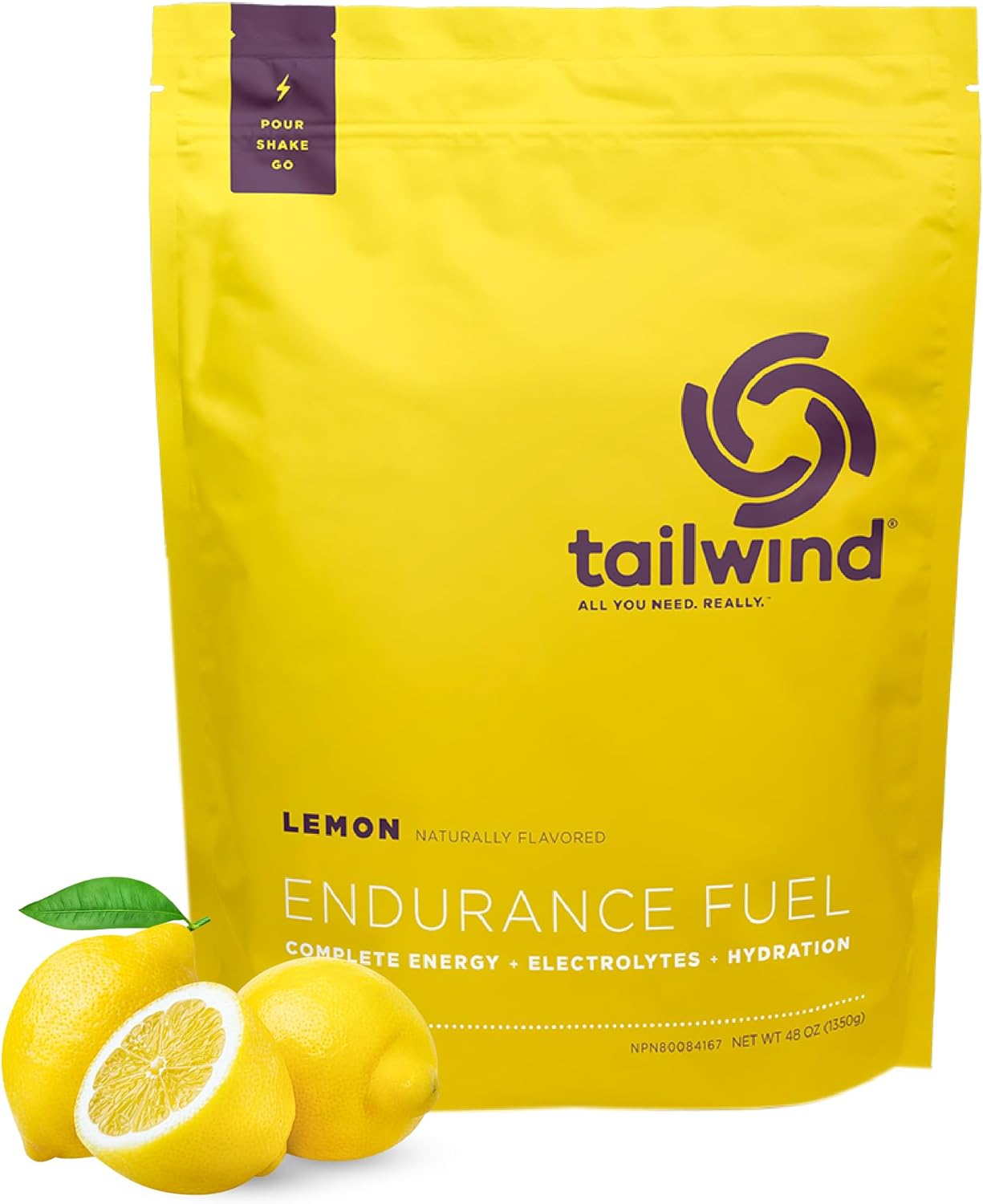 Tailwind Nutrition Endurance Fuel Lemon Sports Drink Mix Powder - 50 Servings, Gluten-Free & Vegan with Electrolytes & Hydration