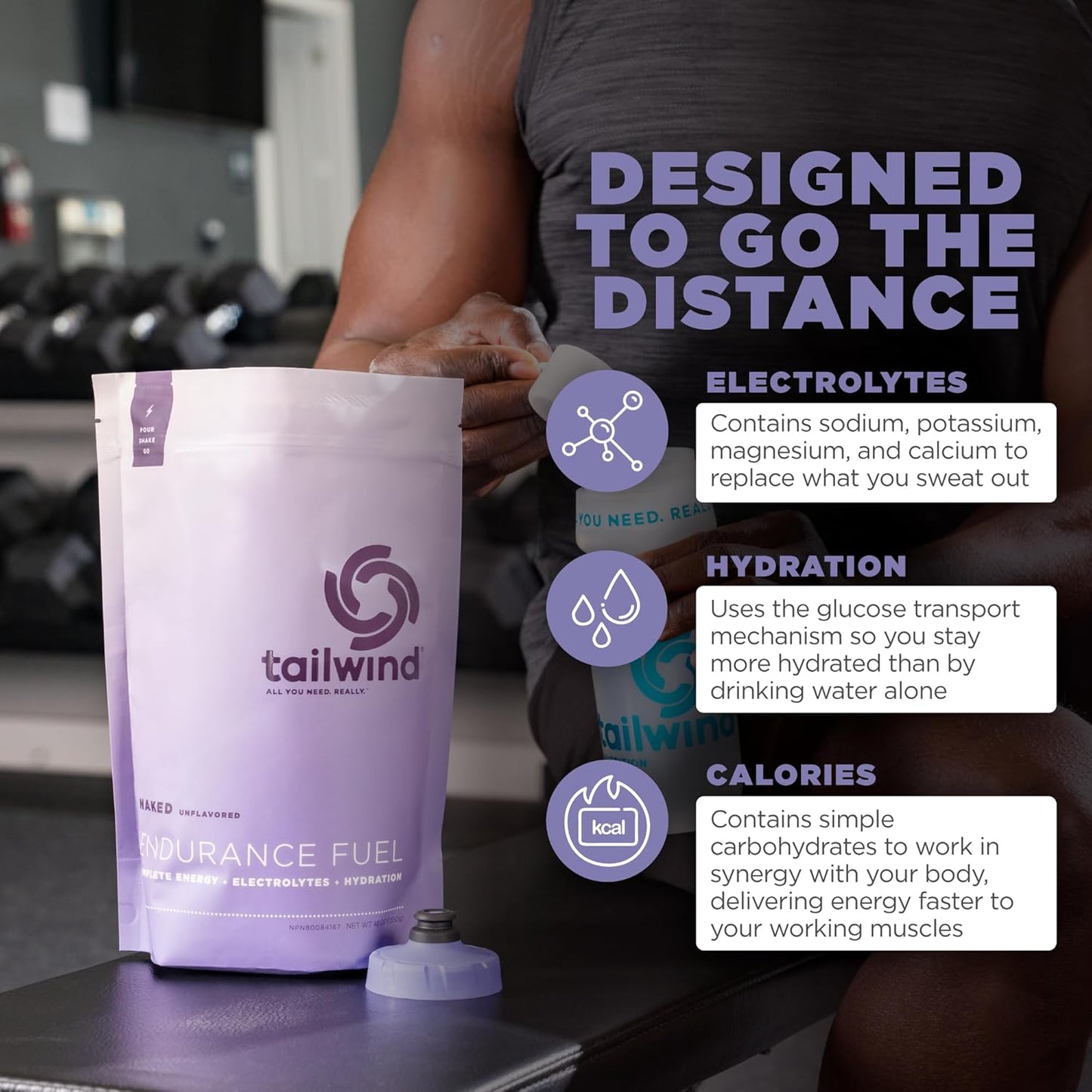 Tailwind Nutrition Endurance Fuel: Vegan Sports Drink Powder Mix with Electrolytes - Non-GMO, Gluten-Free, Dairy-Free, Naked Unflavored, 30 Servings