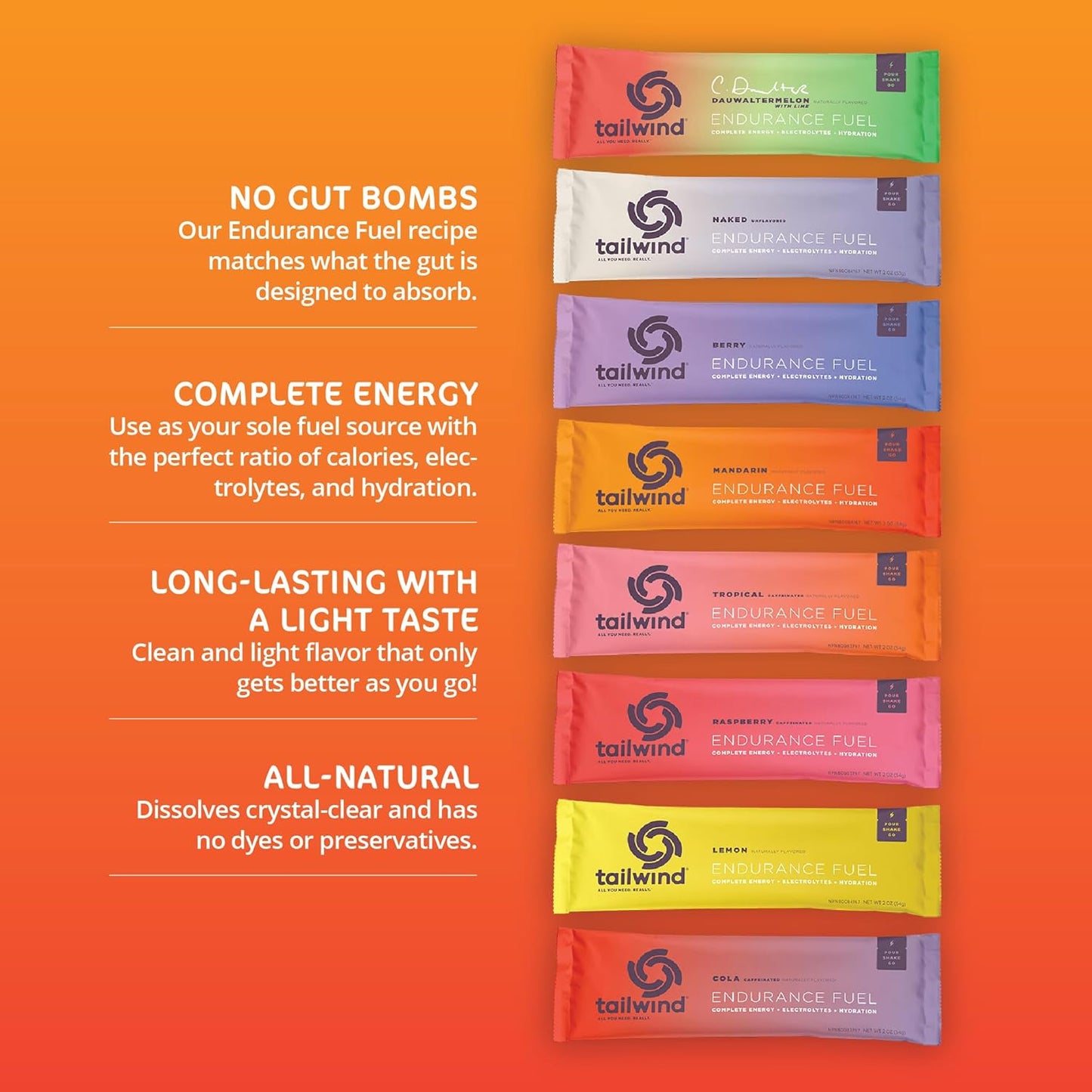 Tailwind Nutrition Grab-and-Go Endurance Fuel Assorted Flavors Pack of 8 - Hydration Drink Mix with Electrolytes, Carbs - Non-GMO, Gluten-Free, Vegan