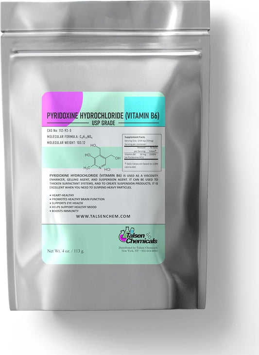 Talsen Chemicals Vitamin B6 Powder (4 Oz / 113 Gram) Pyridoxine HCL Powder for Metabolism and Nervous System Support