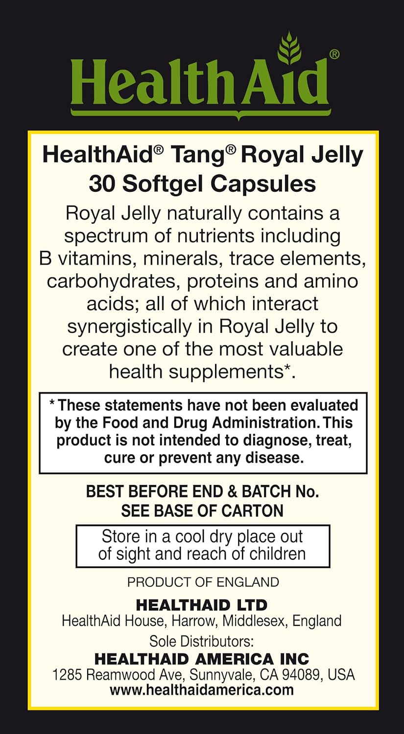 Tang Royal Jelly 1000mg Softgel Capsules by HealthAid for Overall Health Support - 30 Capsules