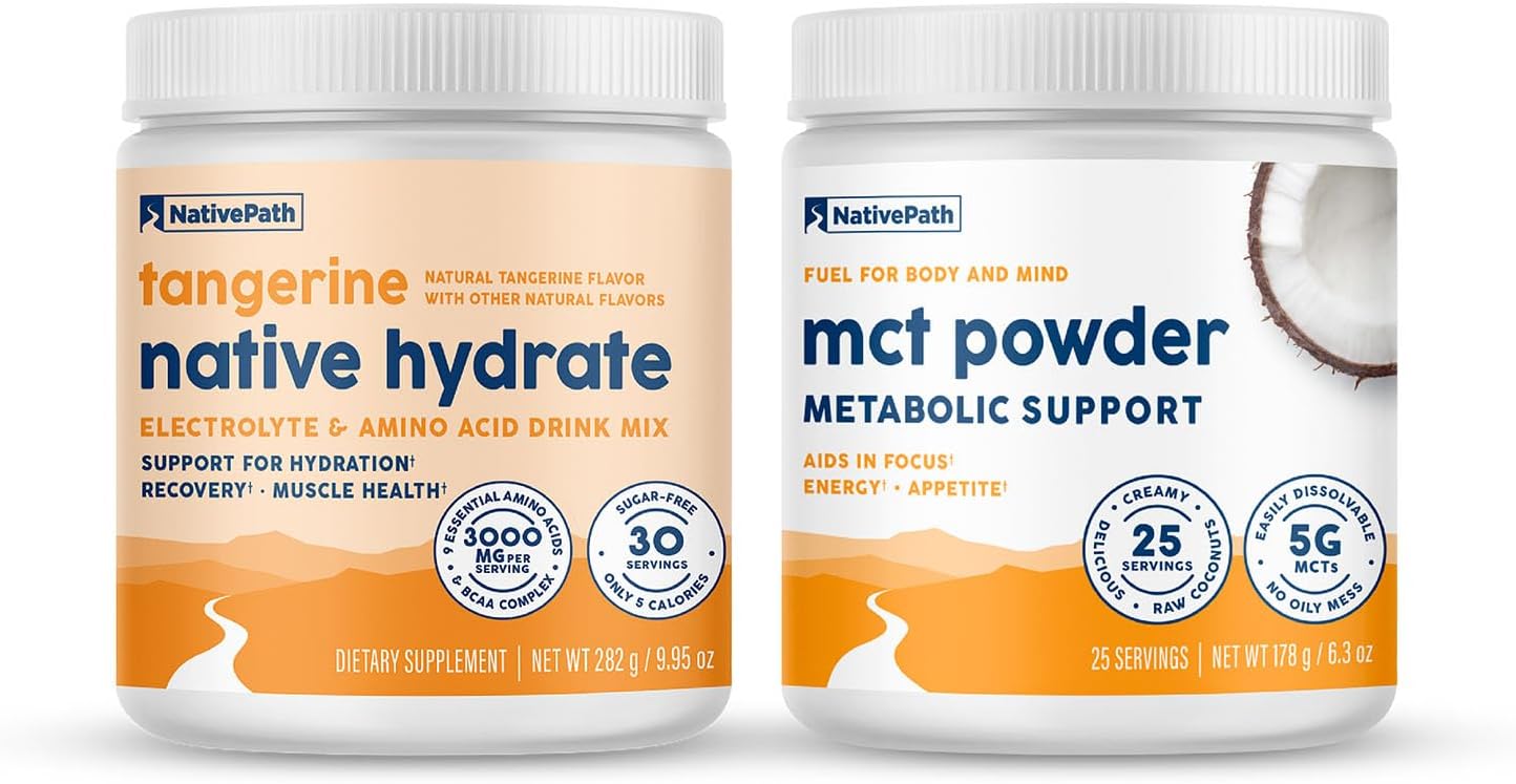 Tangerine Electrolyte Drink Mix with BCAA and MCT Oil Powder - NativePath Hydrate Duos