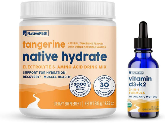 Tangerine Electrolyte Drink Mix with BCAA and Vitamin D3K2 - NativePath Hydrate Duos