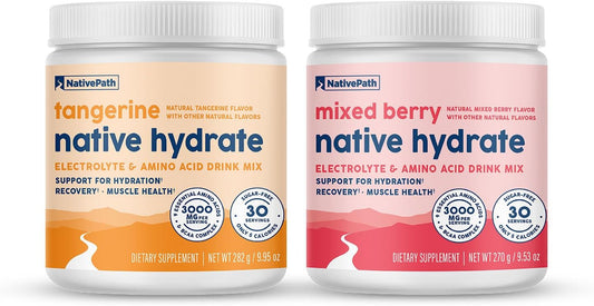 Tangerine & Mixed Berry Electrolyte Drink Mix with BCAA for Hydration - NativePath Hydrate Duo
