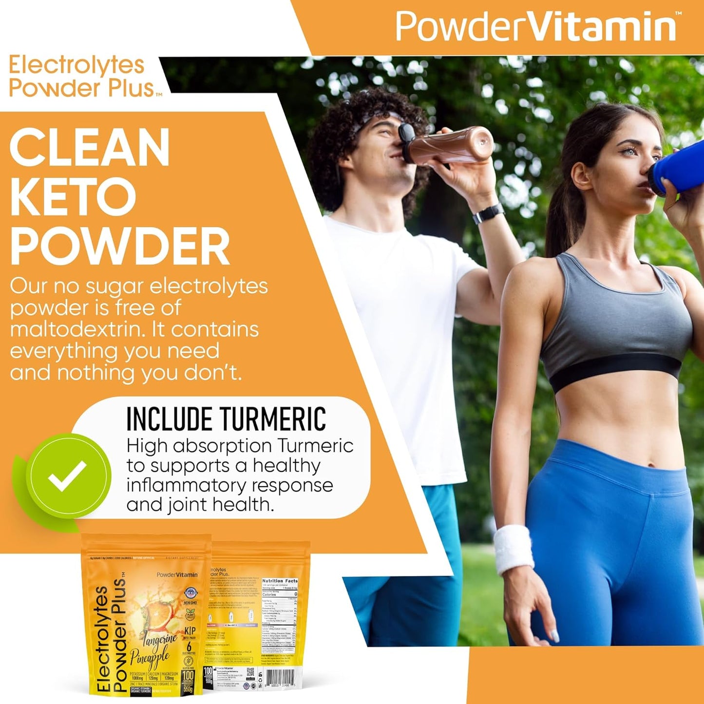 Tangerine Pineapple Electrolyte Powder - 100 Servings, Zero Calorie Keto Hydration Supplement with Potassium, Calcium, Magnesium