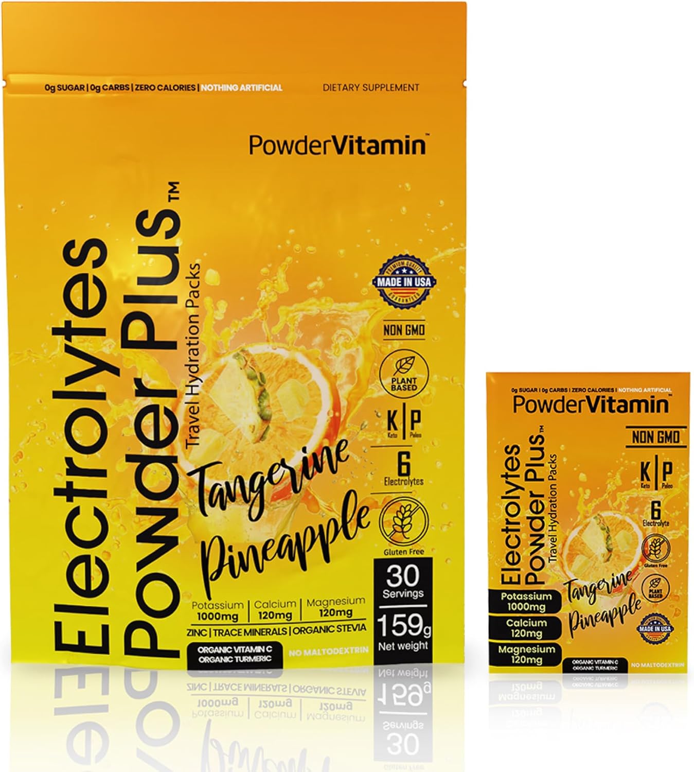 Tangerine Pineapple Electrolyte Powder with 1000mg Potassium, Keto-Friendly, Sugar-Free - 30 Packets