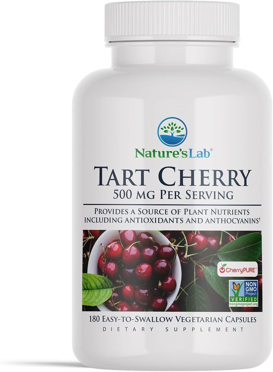 Tart Cherry 500mg Capsules - Rich in Antioxidants & Flavonoids, Supports Metabolism & Overall Health - Non-GMO, Vegan, Gluten Free - 180 Count
