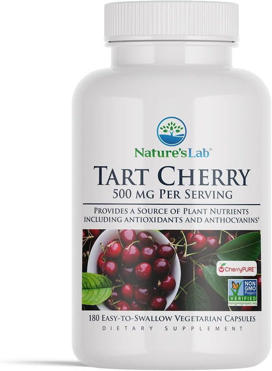 Tart Cherry 500mg Capsules - Rich in Antioxidants & Flavonoids, Supports Metabolism & Overall Health - Non-GMO, Vegan, Gluten Free - 180 Count