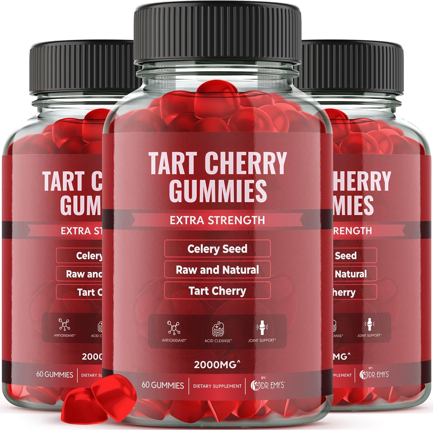 Tart Cherry & Celery Seed Gummies for Joint Comfort and Uric Acid Cleanse - 2,000mg Tart Cherry Extract, 400mg Celery Seed Extract - Vegan & Non-GMO