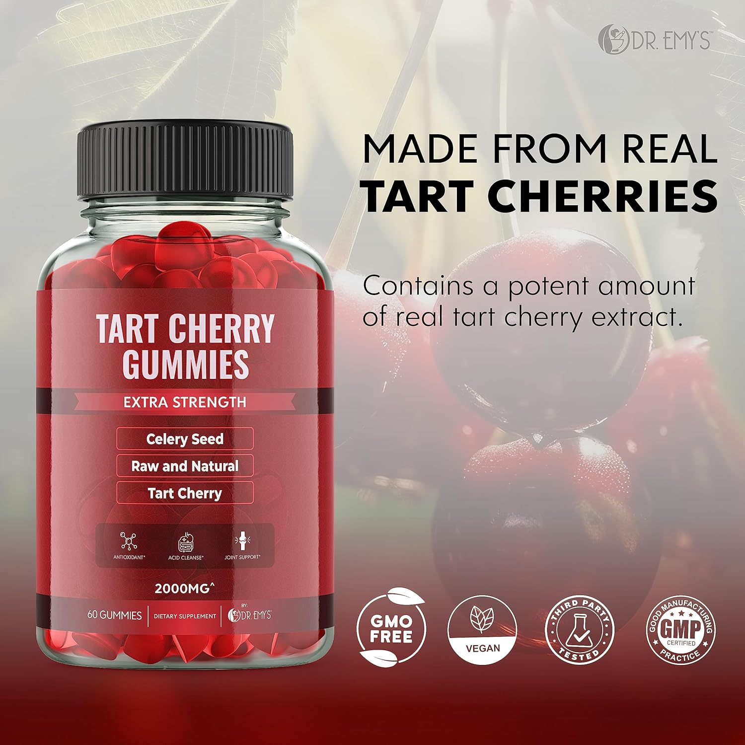 Tart Cherry & Celery Seed Gummies for Joint Comfort and Uric Acid Cleanse - 2,000mg Tart Cherry Extract, 400mg Celery Seed Extract - Vegan & Non-GMO