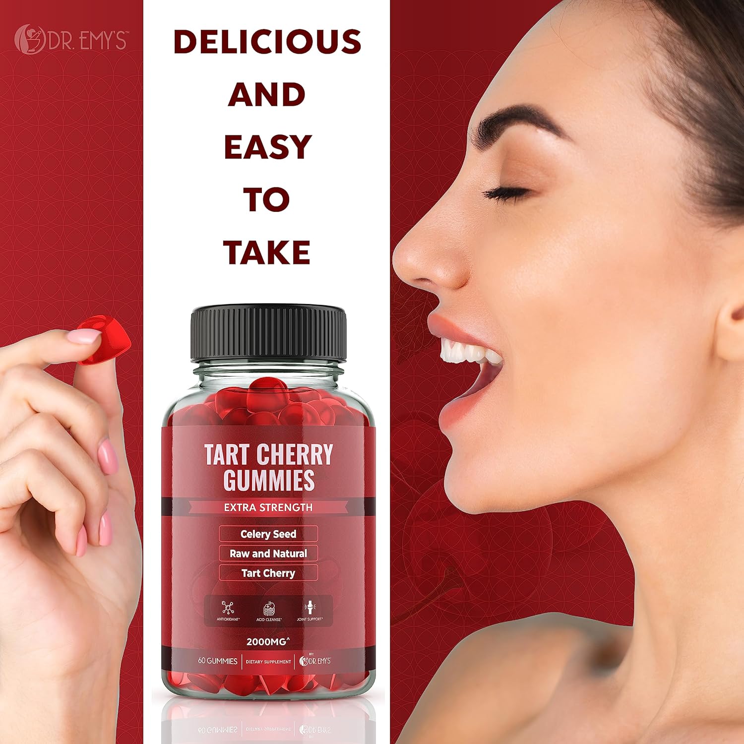 Tart Cherry & Celery Seed Gummies for Joint Comfort and Uric Acid Cleanse - 2,000mg Tart Cherry Extract, 400mg Celery Seed Extract - Vegan & Non-GMO