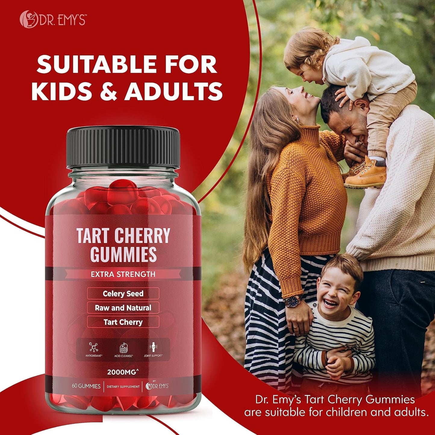 Tart Cherry & Celery Seed Gummies for Joint Comfort and Uric Acid Cleanse - 2,000mg Tart Cherry Extract, 400mg Celery Seed Extract - Vegan & Non-GMO
