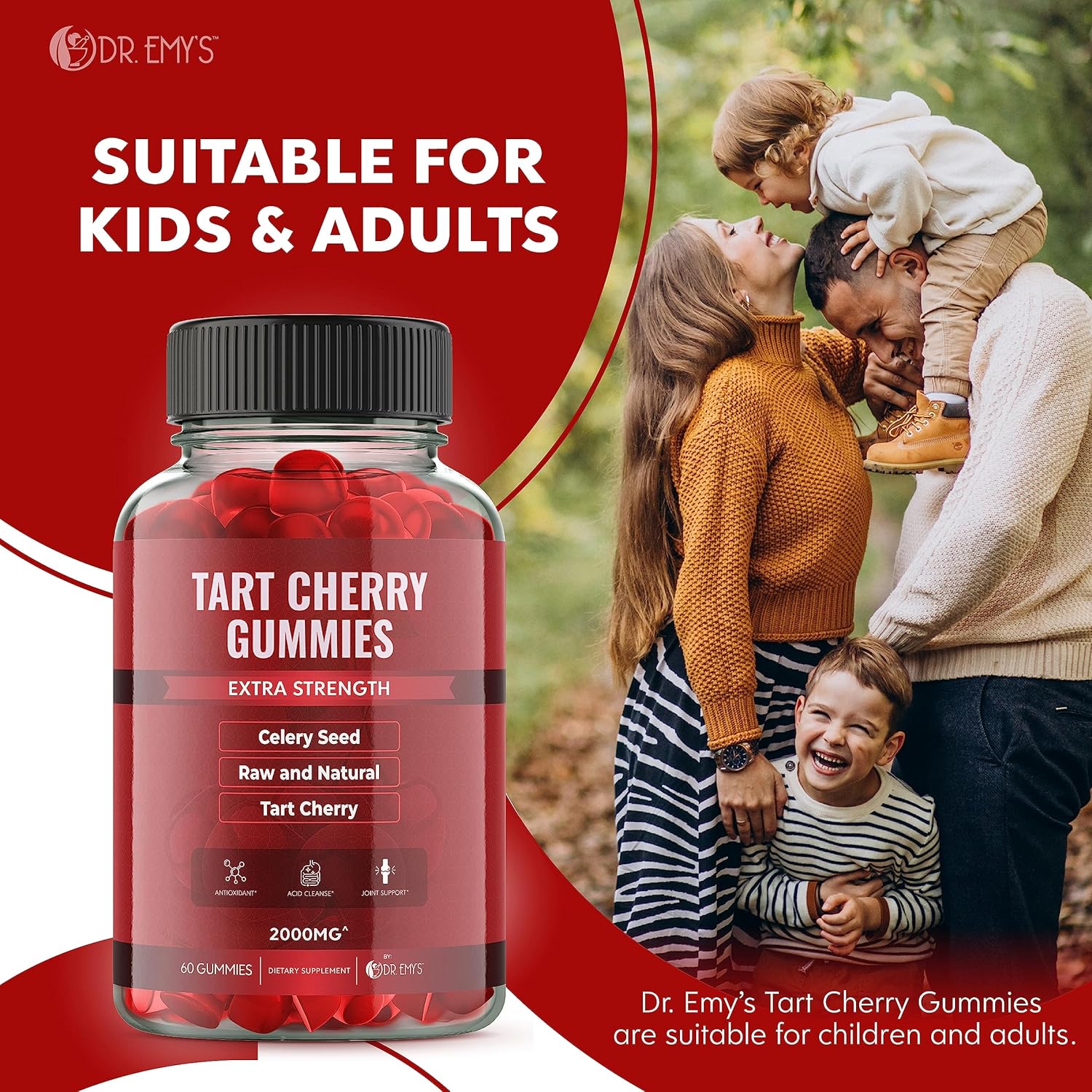Tart Cherry & Celery Seed Gummies for Joint Comfort and Uric Acid Cleanse - 2,000mg Tart Cherry Extract, 400mg Celery Seed Extract - Vegan & Non-GMO
