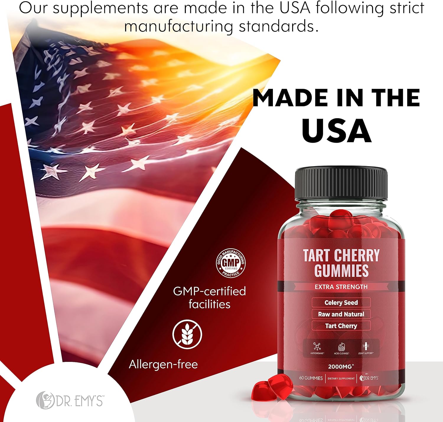 Tart Cherry & Celery Seed Gummies for Joint Comfort and Uric Acid Cleanse - 2,000mg Tart Cherry Extract, 400mg Celery Seed Extract - Vegan & Non-GMO