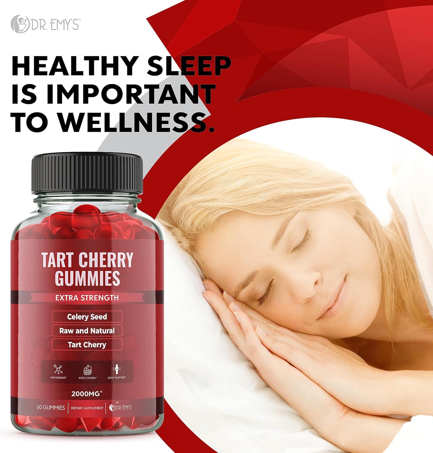 Tart Cherry & Celery Seed Gummies for Joint Comfort and Uric Acid Cleanse - 2,000mg Tart Cherry Extract, 400mg Celery Seed Extract - Vegan & Non-GMO