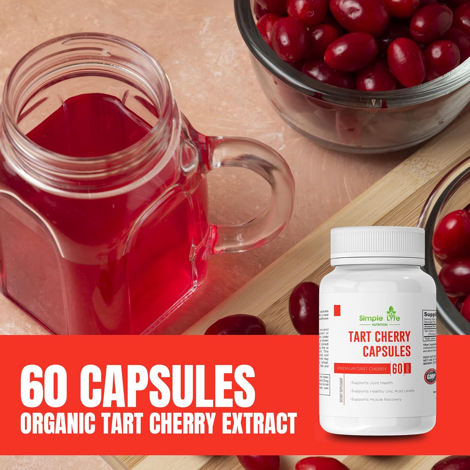 Tart Cherry Extract Capsules - Powerful Antioxidant for Joint Health, Sleep Aid, Non-GMO, Vegan, Gluten-Free - 60 Count