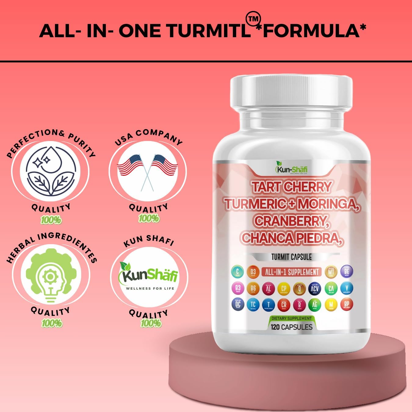 Tart Cherry Extract Capsules with Turmeric, Moringa, Cranberry, Chanca Piedra, Celery, Quercetin, ACV, Pomegranate, and Selenomethionine for Uric Levels - 120 Ct