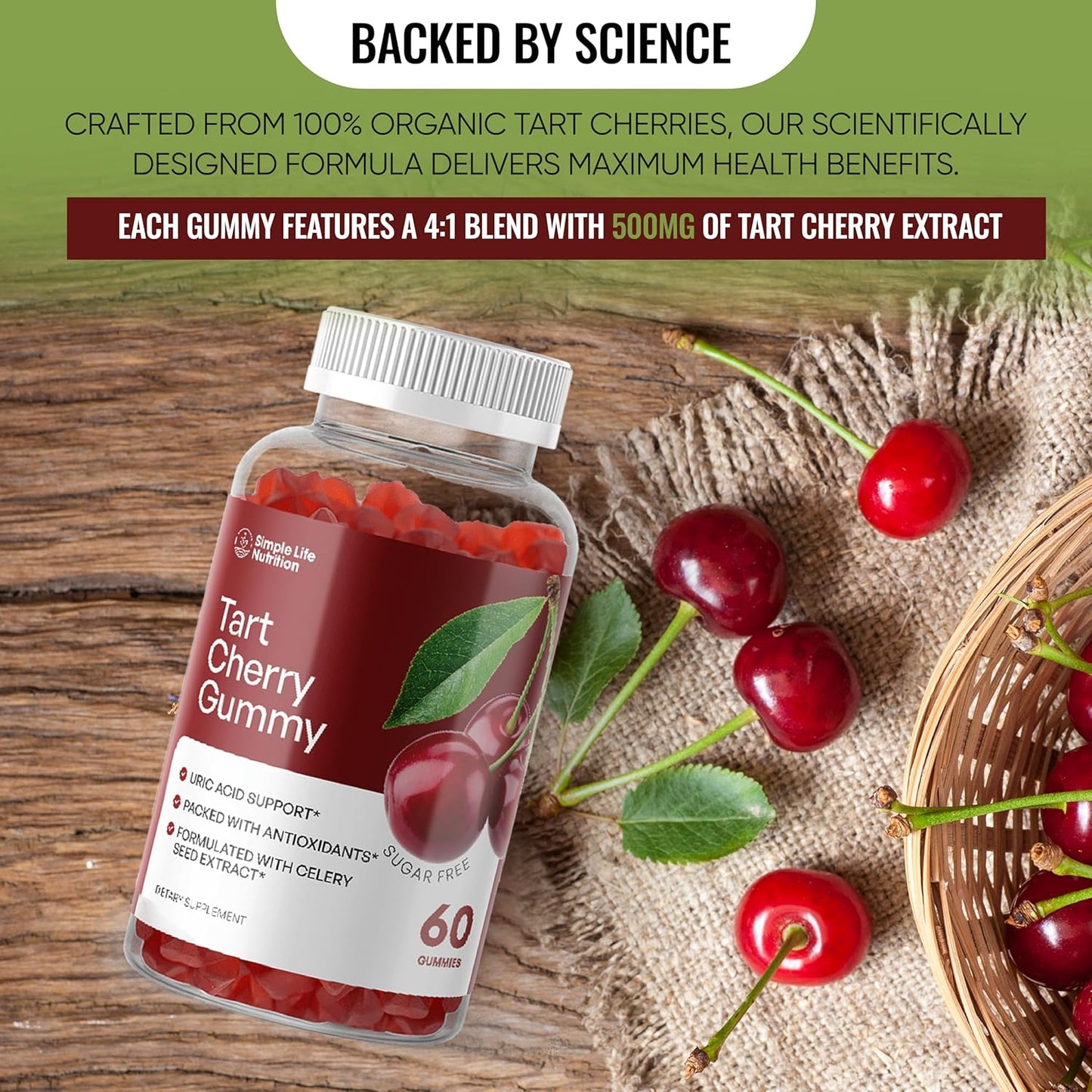 Tart Cherry Extract Gummies - Powerful Antioxidant for Joint Health, Sleep Aid, 60 Count, 2,000MG, Non-GMO, Vegan, Gluten-Free