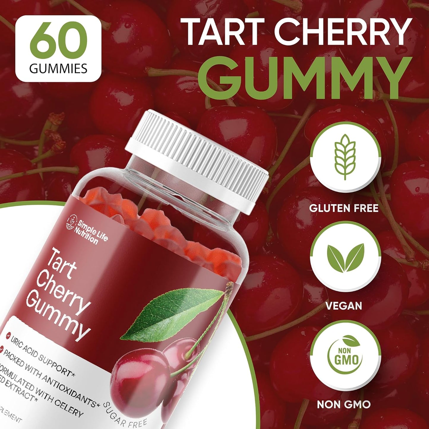 Tart Cherry Extract Gummies - Powerful Antioxidant for Joint Health, Sleep Aid, 60 Count, 2,000MG, Non-GMO, Vegan, Gluten-Free