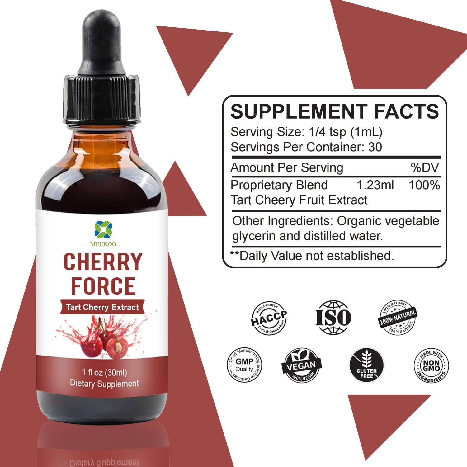 Tart Cherry Extract Supplement - Rich in Phytonutrients, Fully Absorbed Juice Concentrate by MuuKoo