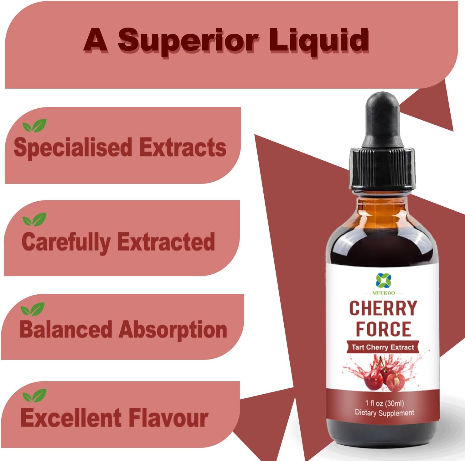 Tart Cherry Extract Supplement - Rich in Phytonutrients, Fully Absorbed Juice Concentrate by MuuKoo