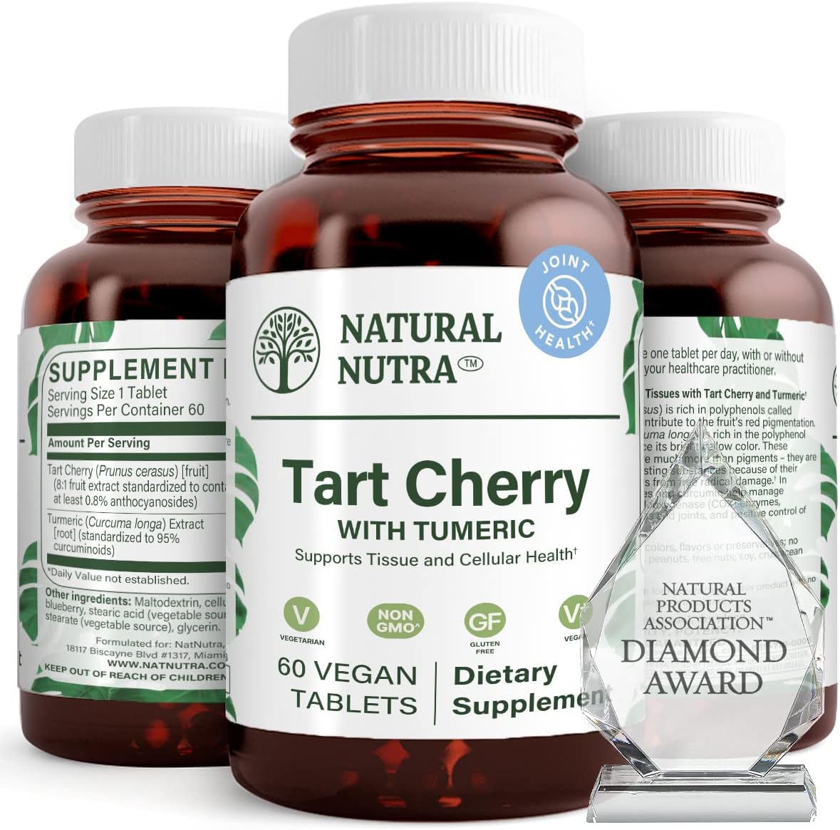Tart Cherry Extract with Turmeric Curcumin for Muscle Soreness and Joint Health - Vegan, Gluten Free, 60 Tablets