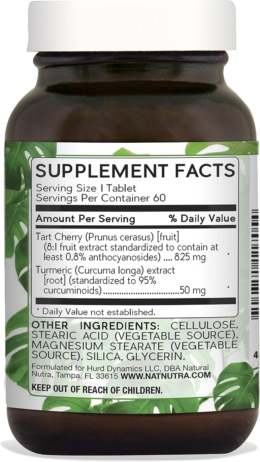 Tart Cherry Extract with Turmeric Curcumin for Muscle Soreness and Joint Health - Vegan, Gluten Free, 60 Tablets