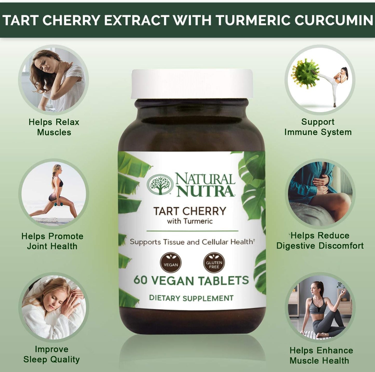 Tart Cherry Extract with Turmeric Curcumin for Muscle Soreness and Joint Health - Vegan, Gluten Free, 60 Tablets