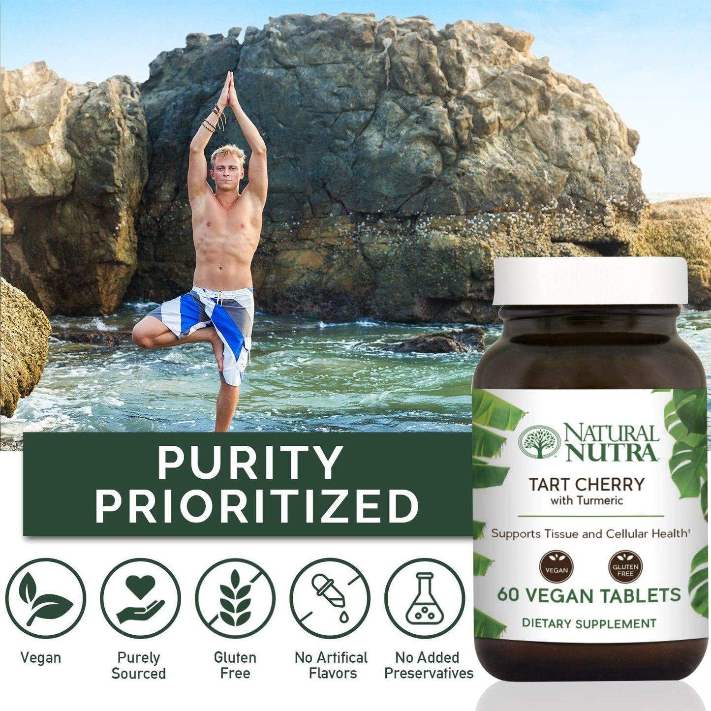 Tart Cherry Extract with Turmeric Curcumin for Muscle Soreness and Joint Health - Vegan, Gluten Free, 60 Tablets