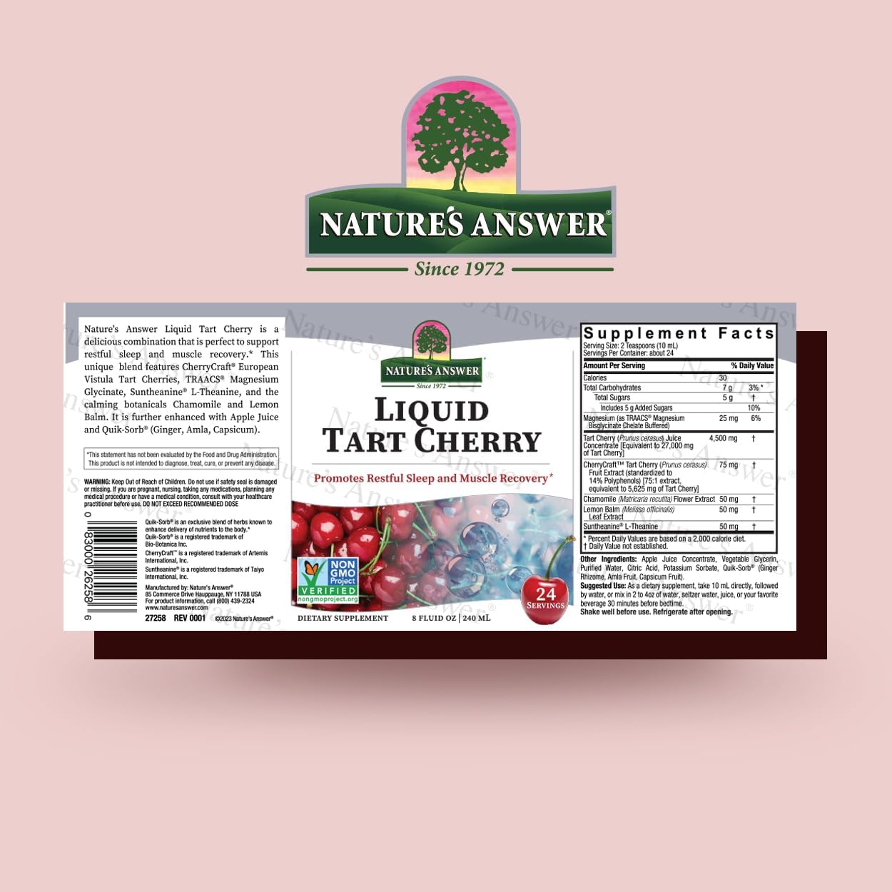 Tart Cherry Liquid Supplement for Recovery and Sleep | 8 oz | Rich in Anthocyanins | Non-GMO, Gluten-Free, Vegan