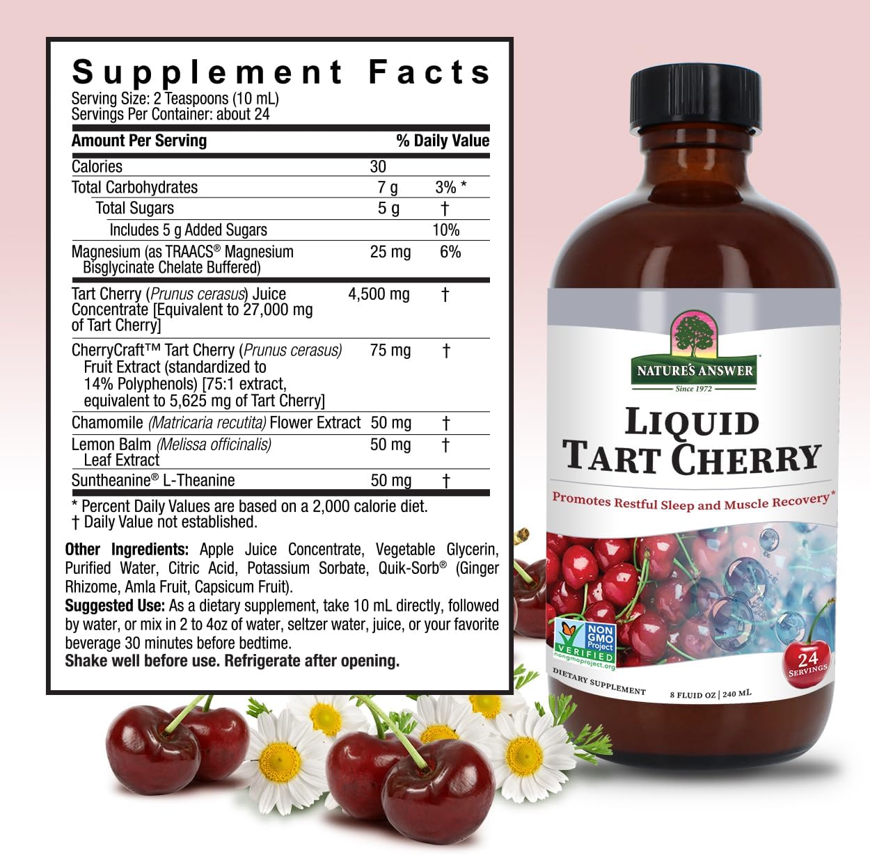 Tart Cherry Liquid Supplement for Recovery and Sleep | 8 oz | Rich in Anthocyanins | Non-GMO, Gluten-Free, Vegan