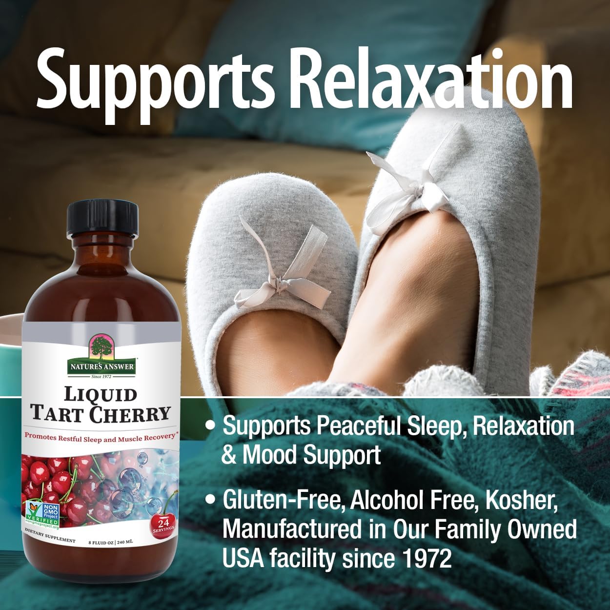 Tart Cherry Liquid Supplement for Recovery and Sleep | 8 oz | Rich in Anthocyanins | Non-GMO, Gluten-Free, Vegan