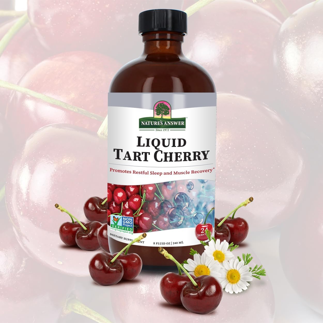 Tart Cherry Liquid Supplement for Recovery and Sleep | 8 oz | Rich in Anthocyanins | Non-GMO, Gluten-Free, Vegan