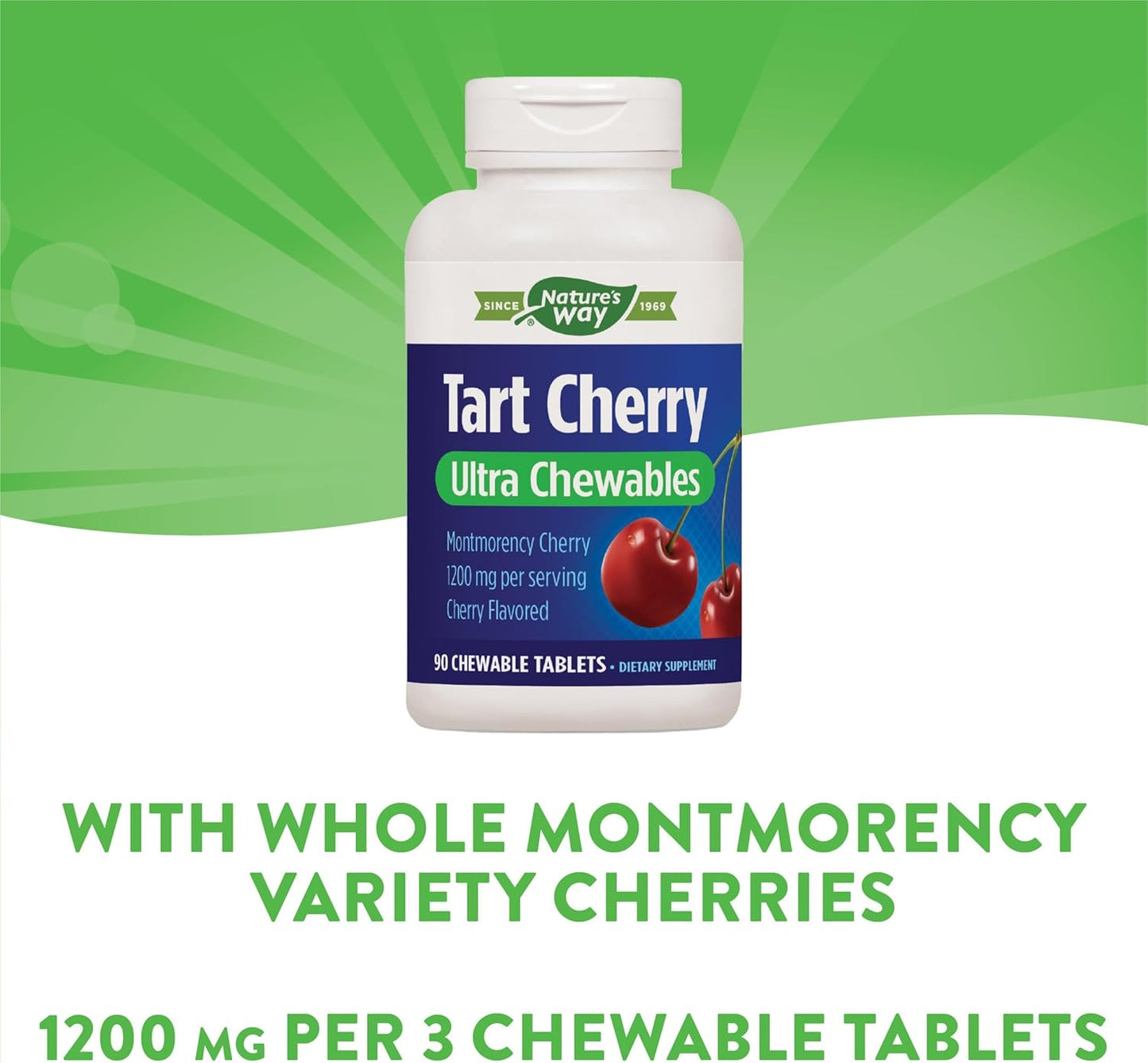 Tart Cherry Ultra Chewables - 1,200mg Antioxidant Support - Cherry Flavored, Vegan, 90 Count