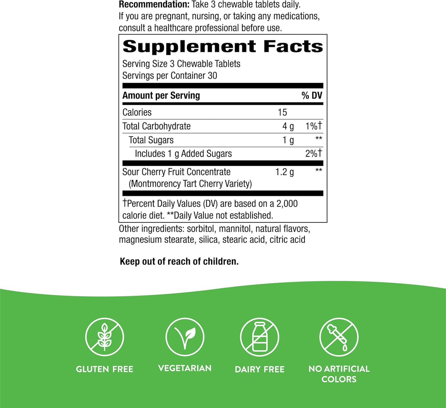 Tart Cherry Ultra Chewables - 1,200mg Antioxidant Support - Cherry Flavored, Vegan, 90 Count