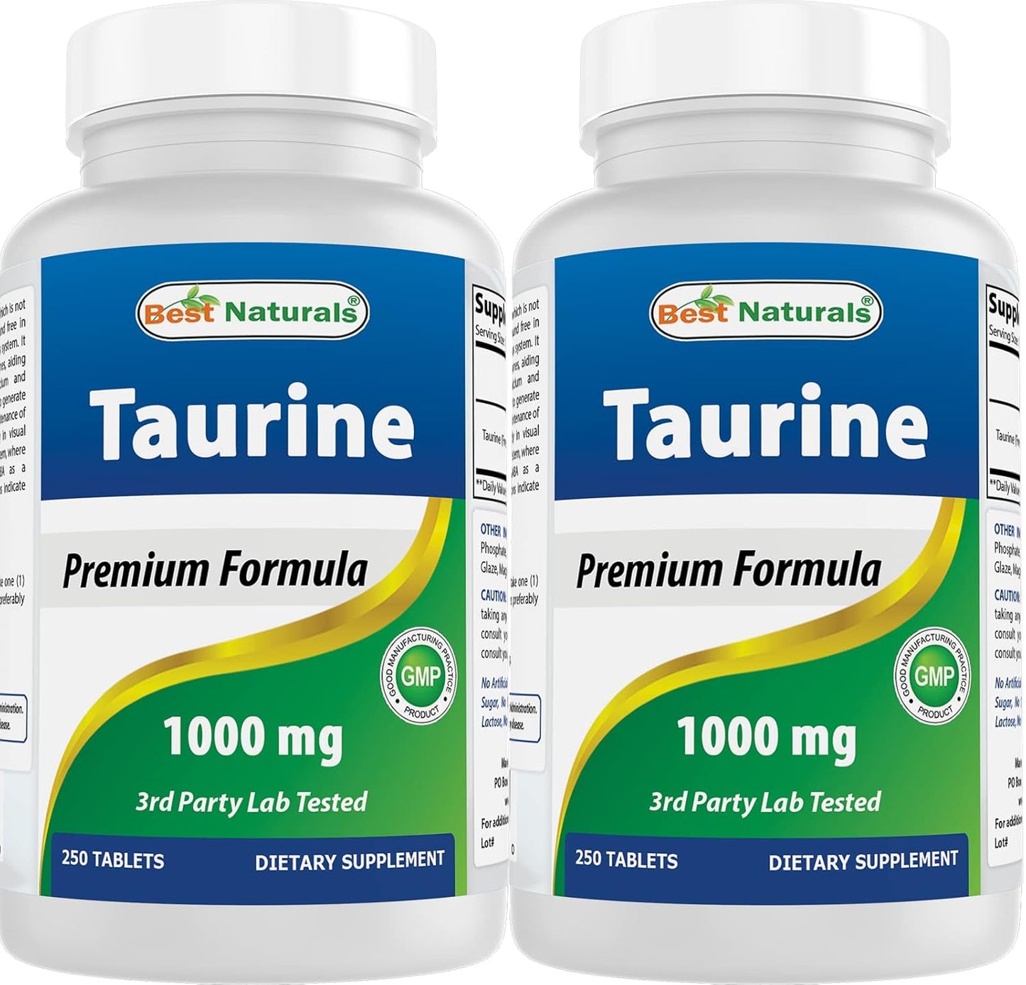 Taurine 1000 mg 500 Tablets - Pack of 2 - High Quality Natural Supplement