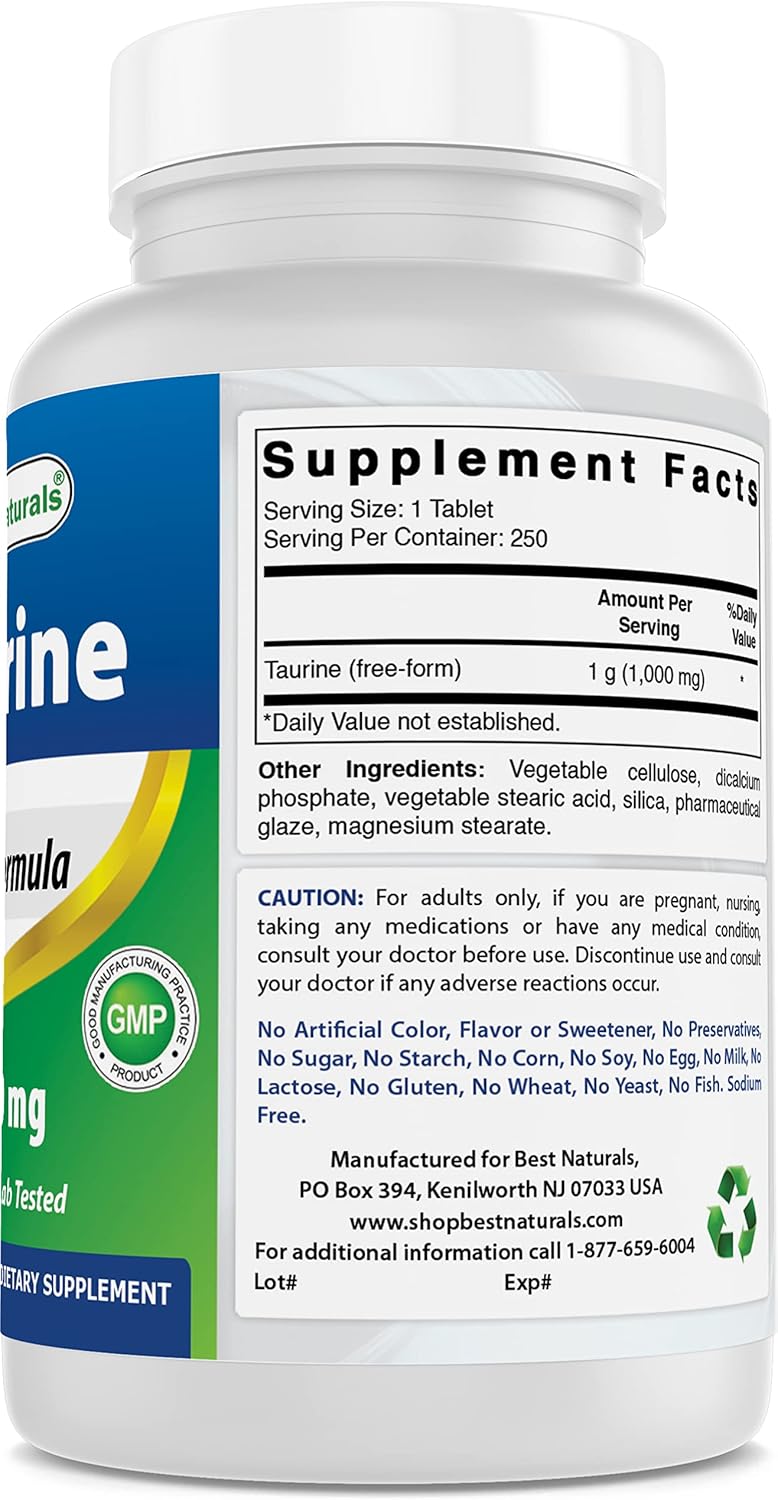Taurine 1000 mg 500 Tablets - Pack of 2 - High Quality Natural Supplement
