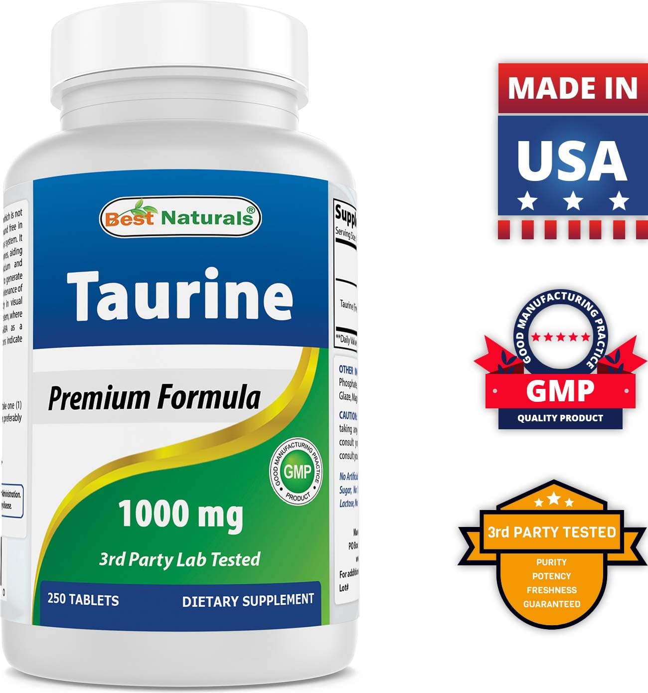 Taurine 1000 mg 500 Tablets - Pack of 2 - High Quality Natural Supplement